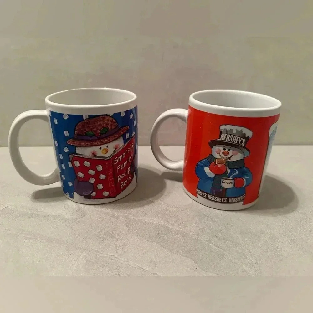 Pair Of Hersheys Smores Holiday Mug Cups Snowman Campfire Recipe SET OF TWO